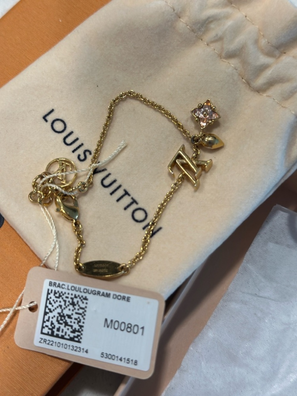 Louis Vuitton Gold and Pink Crystal LV Charm Bracelet - Picture 5 of 14